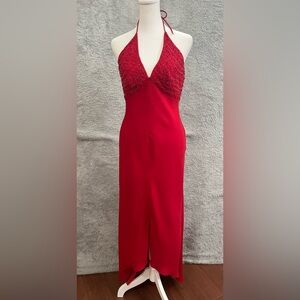 De Laru Red Beaded Halter Dress sz 7/8